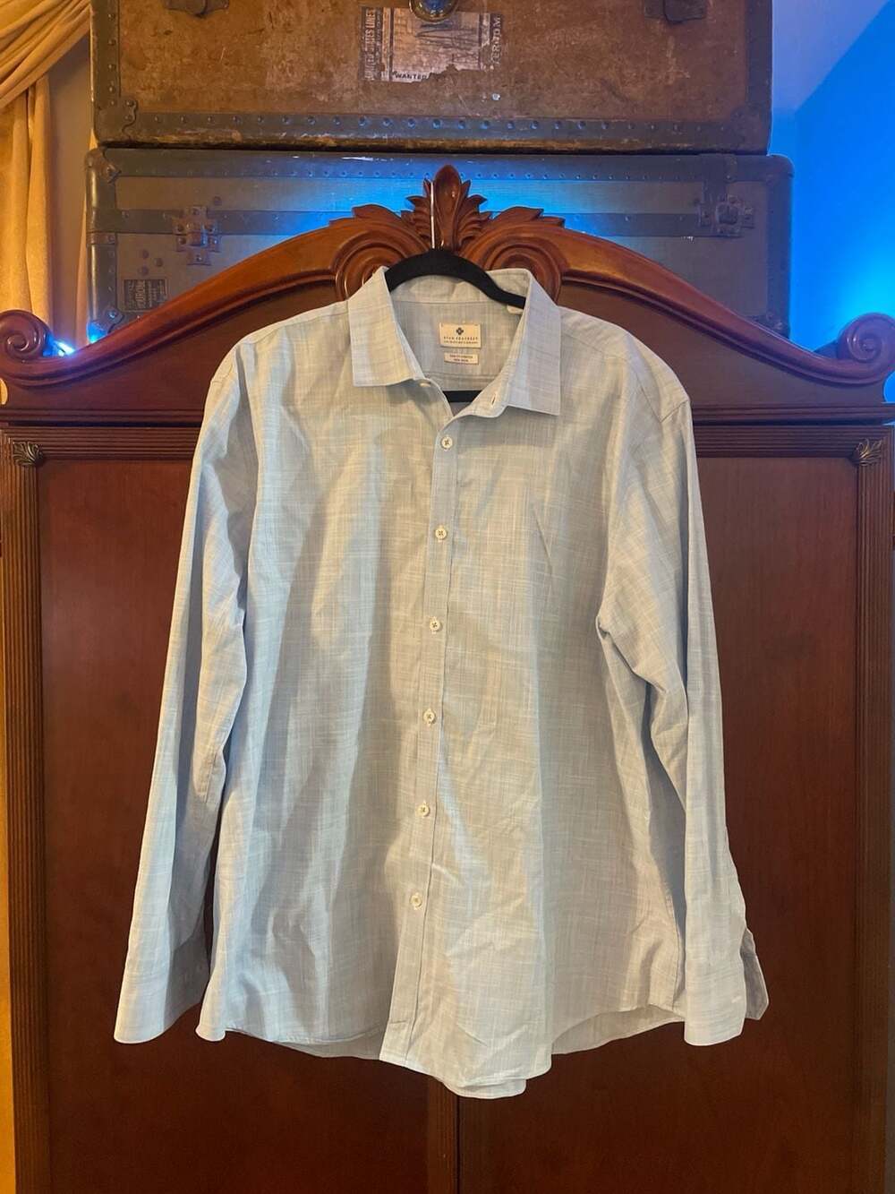 Ryan Seacrest Distinction Slim Fit Stretch Non-Iron Dress Shirt Light Blue Tonal